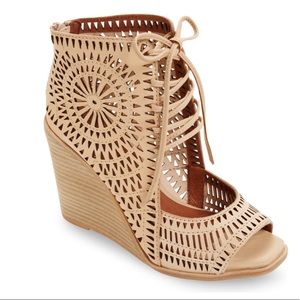 Jeffrey Campbell Nude Wedge Lace Up Shoes